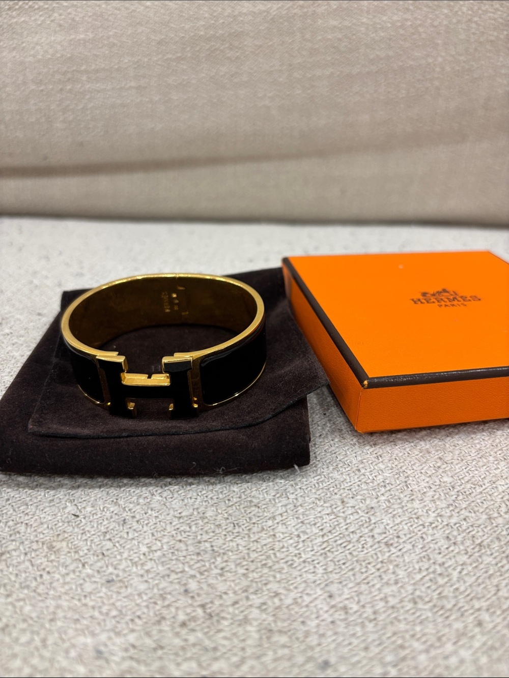 Hermes Black and Gold Enamel H Bracelet